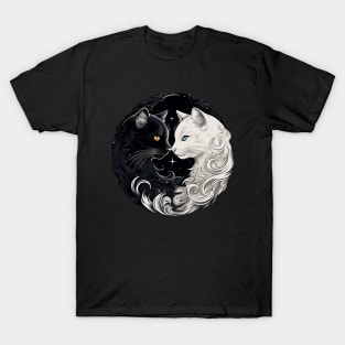 Cat Yin Yang: Feline Balance in Black & White T-Shirt